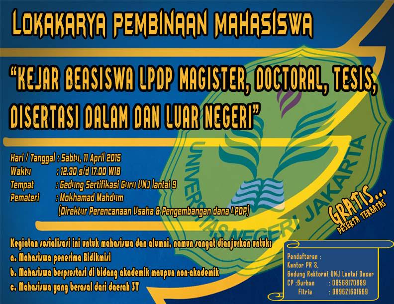 Pr3Unj's tweet photo. Lokakarya Pembinaan Mahasiswa, Kejar Beasiswa LPDP Magister, Doktoral, Tesis, Disertasi di UNJ @HumasUNJ @UNJkita http://t.co/EsI1bHDyVI