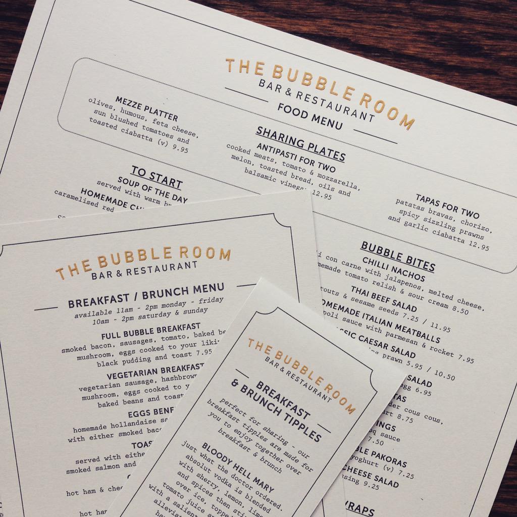 The Bubble Room On Twitter New Menu Printed And Ready For