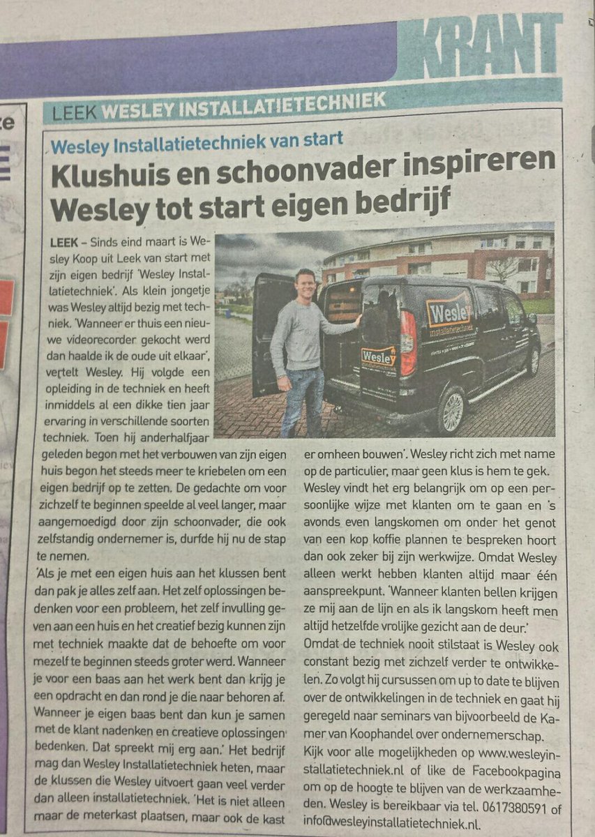 Vandaag in DE KRANT
Klushuis en schoonvader inspireren Wesley tot start eigen bedrijf