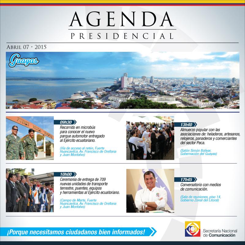 ComunicacionEc's tweet photo. Compartimos la agenda que cumplirá hoy el Presidente @MashiRafael en #Guayaquil http://t.co/34DqoG7bE3