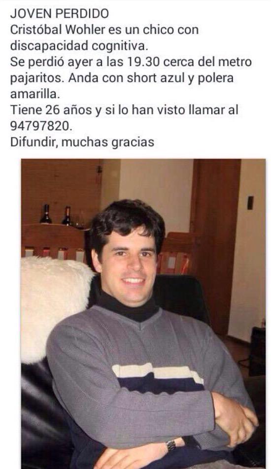 Karol_LuceroV's tweet photo. Él es Cristobal tiene situación de discapacidad cognitiva y se perdió ayer cerca del metro Pajaritos. Por favor RT! http://t.co/llzf9Poofx