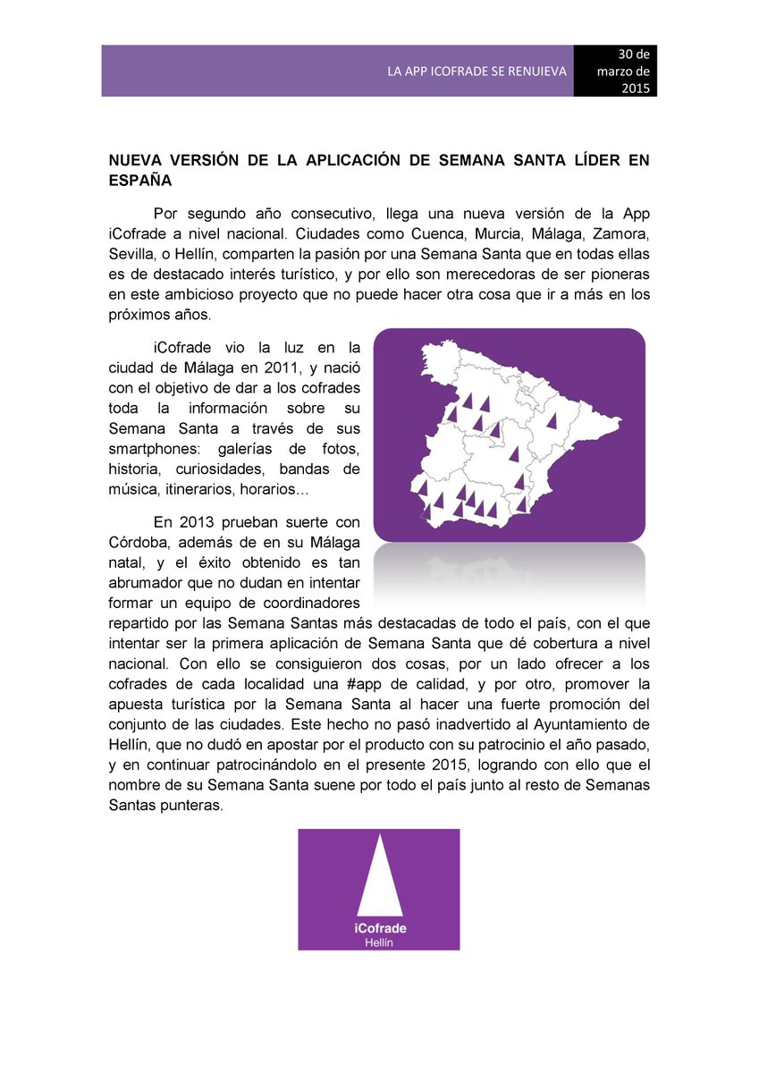 iCofradeHellin's tweet photo. ¿Aún no conoces las novedades de la nueva versión de #iCofrade? ¡Sácale todo el partido! http://t.co/fLeYM4qFVJ