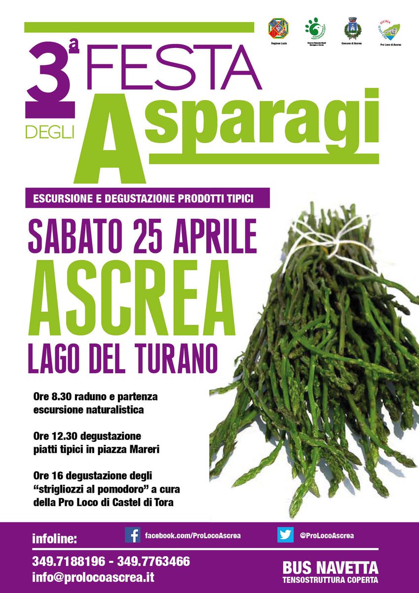ProLocoAscrea's tweet image. 25 Aprile, 3° Festa degli #Asparagi: pasta, frittata di asparagi, bruschetta, formaggio e vino #ascrea #lagodelturano