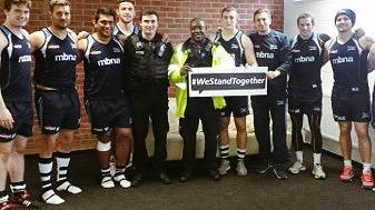 WeStandTogether's tweet photo. #SaleSharks players come together to support the #WeStandTogether campaign for respect &amp; tolerance ..thx to @GMPSale http://t.co/ygwUpW5cpv