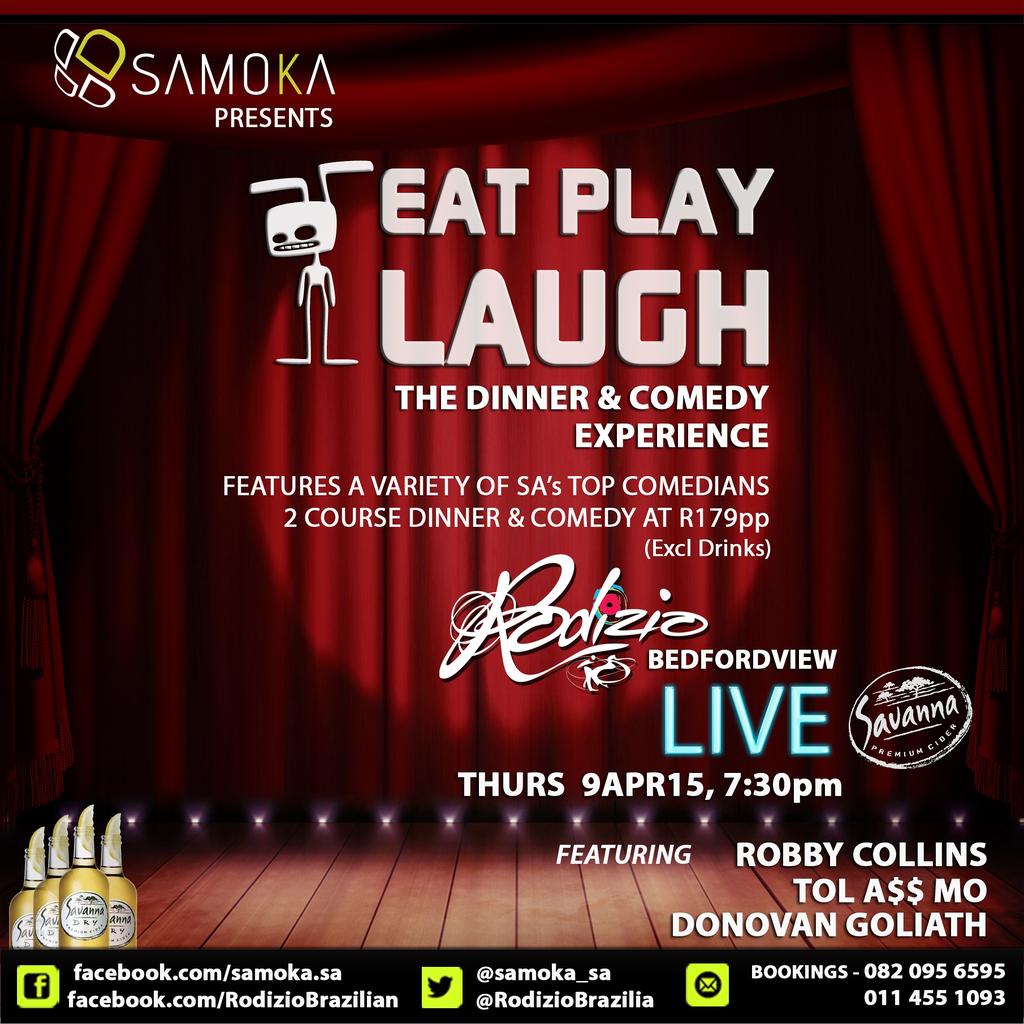 SAMOKA SA (@samoka_sa) on Twitter photo RT & WIN! Dinner & Comedy Experience for 2! Could B U! Eat Play Laugh 9Apr <a href="/RodizioBrazilia/">RodizioBrazilianRest</a> <a href="/SavannaCider/">SavannaCider</a> RT & WIN! Dinner & Comedy Experience for 2! Could B U! Eat Play Laugh 9Apr <a href="/RodizioBrazilia/">RodizioBrazilianRest</a> <a href="/SavannaCider/">SavannaCider</a>