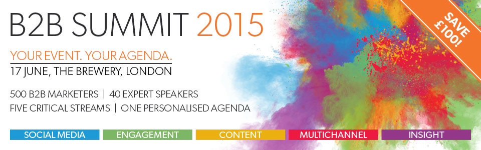 MarketingB2B's tweet photo. #B2BSummit15 is on its way... Book your tickets now and save £100! http://t.co/PQn7s18mjy http://t.co/Fx0W2rqtPn