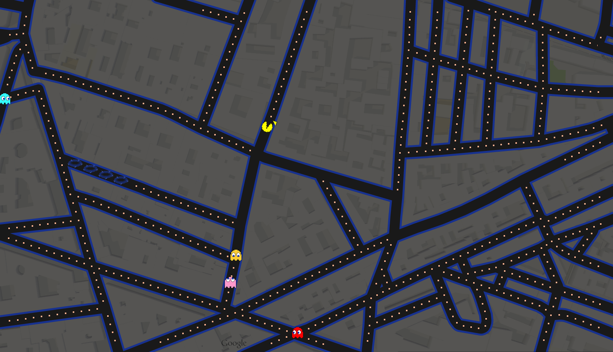 JournalDuGeek's tweet photo. [Poisson d'avril] Jouez à Pac-Man dans Google Maps http://t.co/u3yjKRw27h http://t.co/zZnL42Oqj4