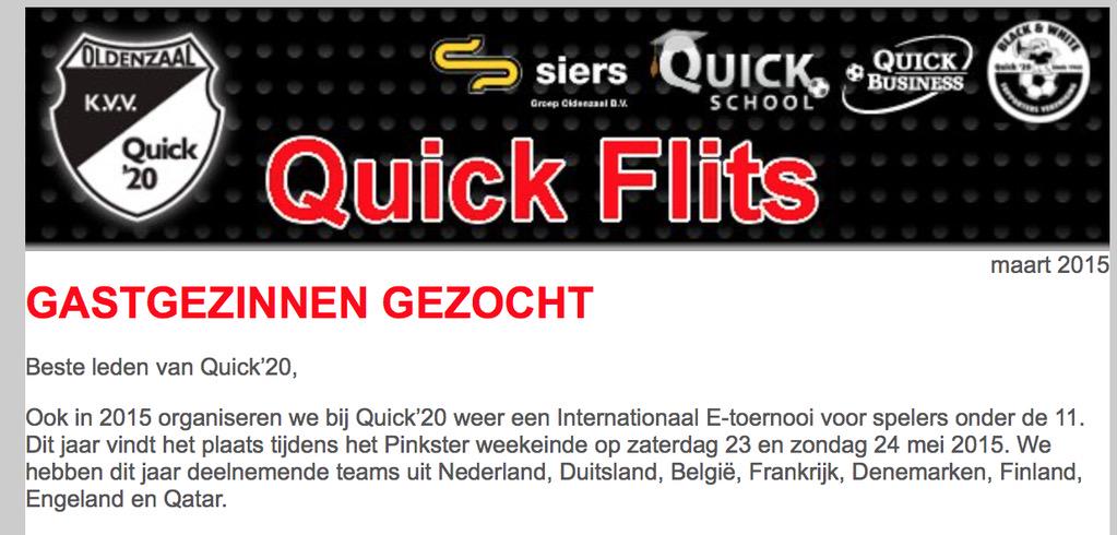 Wij zijn opzoek naar gastgezinnen wil je dat of weet je iemand meld je aan via e-toernooi.quick20@gmail.com