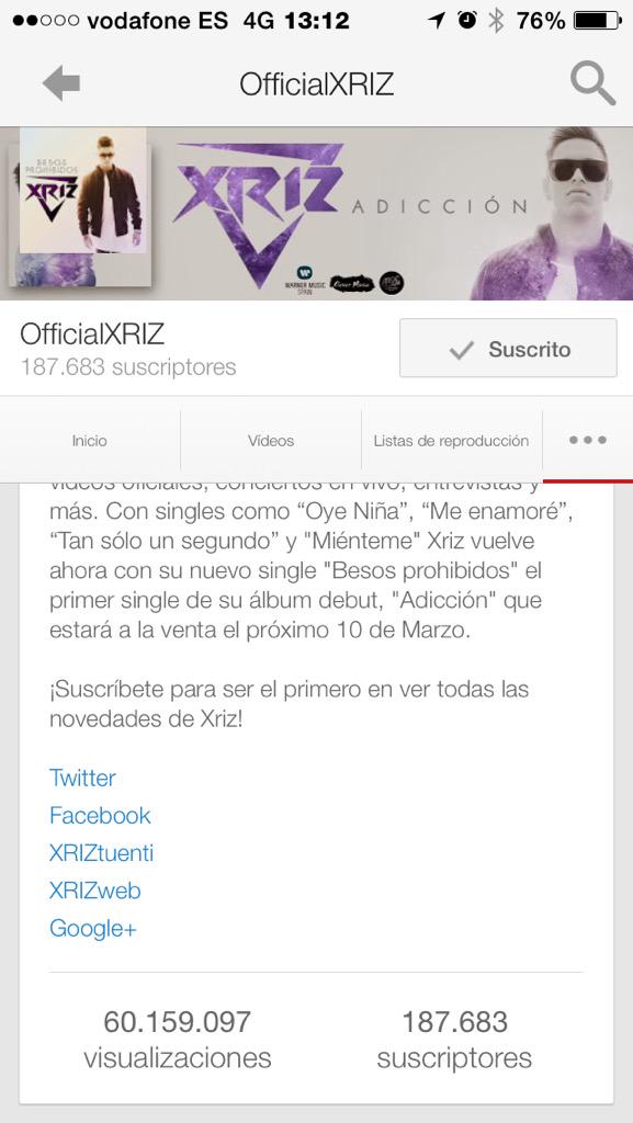 jldelapena's tweet photo. El canal de @OfficialXriz  supera los 60 millones de reproducciones https://t.co/Z1aiIZzjku http://t.co/VrXi5gCaE6