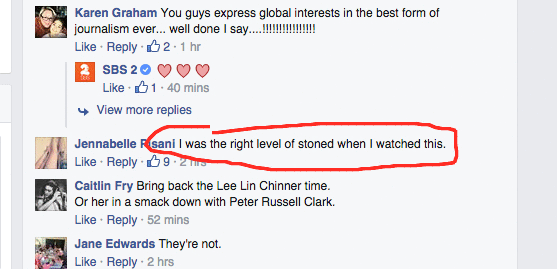 andy_park's tweet photo. Best reaction to one of my stories ever. @TheFeedSBS #stoned #rightlevel http://t.co/cPCoX9oGba