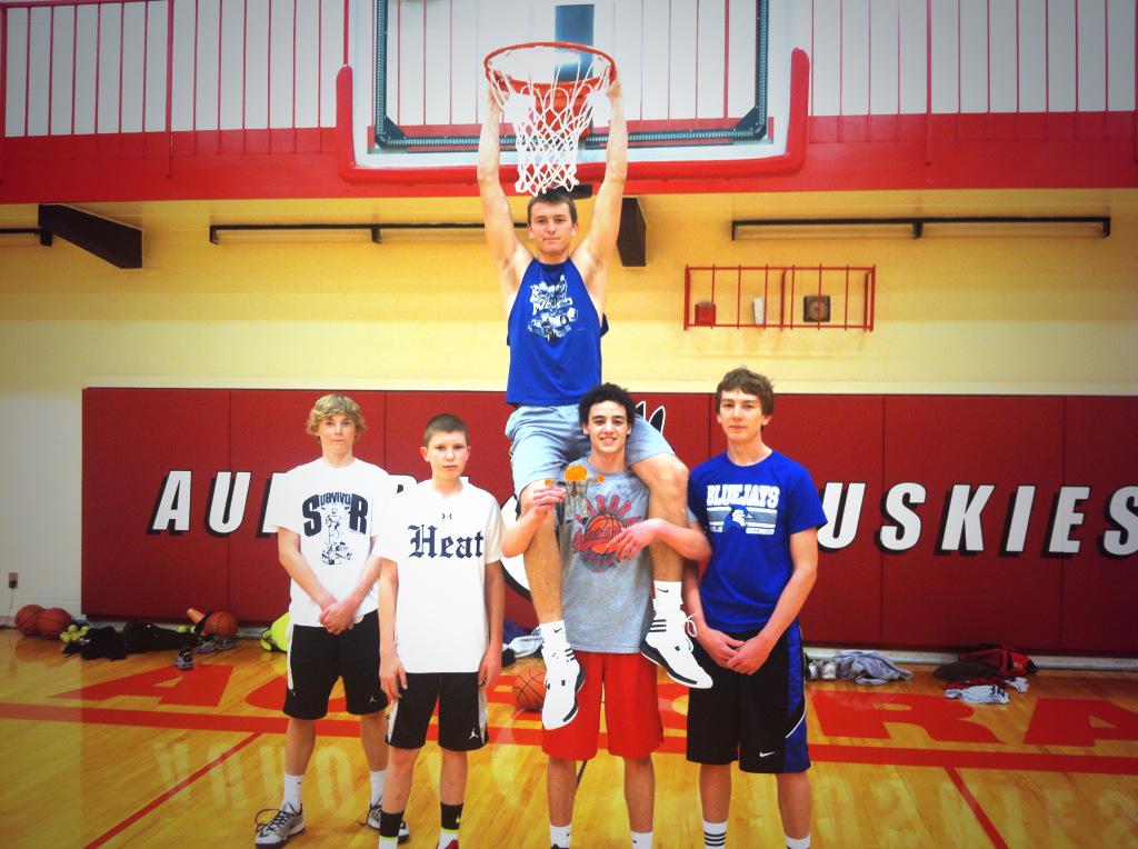 DogPoundBball's tweet photo. #MHawks grew when #FlatStanly joined the crew! These #aurorahuskies are setting the tone early (literally) #NoRegrets http://t.co/BkFnOvu6At