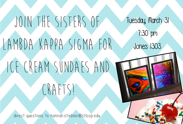 LKSAlphaZeta's tweet photo. Unaffiliated ladies! Join us TONIGHT for ice cream sundaes and crafts at 7 PM in 1303J! Hope to see you there! http://t.co/1n7asGJg74