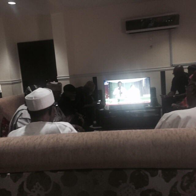 el_bonga's tweet photo. The peoples General watching the announcement of results in Abuja. #NigeriaDecides #iVotedGMB #SitRoom15 http://t.co/NJ8qHX29tF