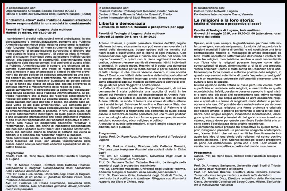 Stasera alla FTL nuovo appuntamento con la Cattedra Rosmini