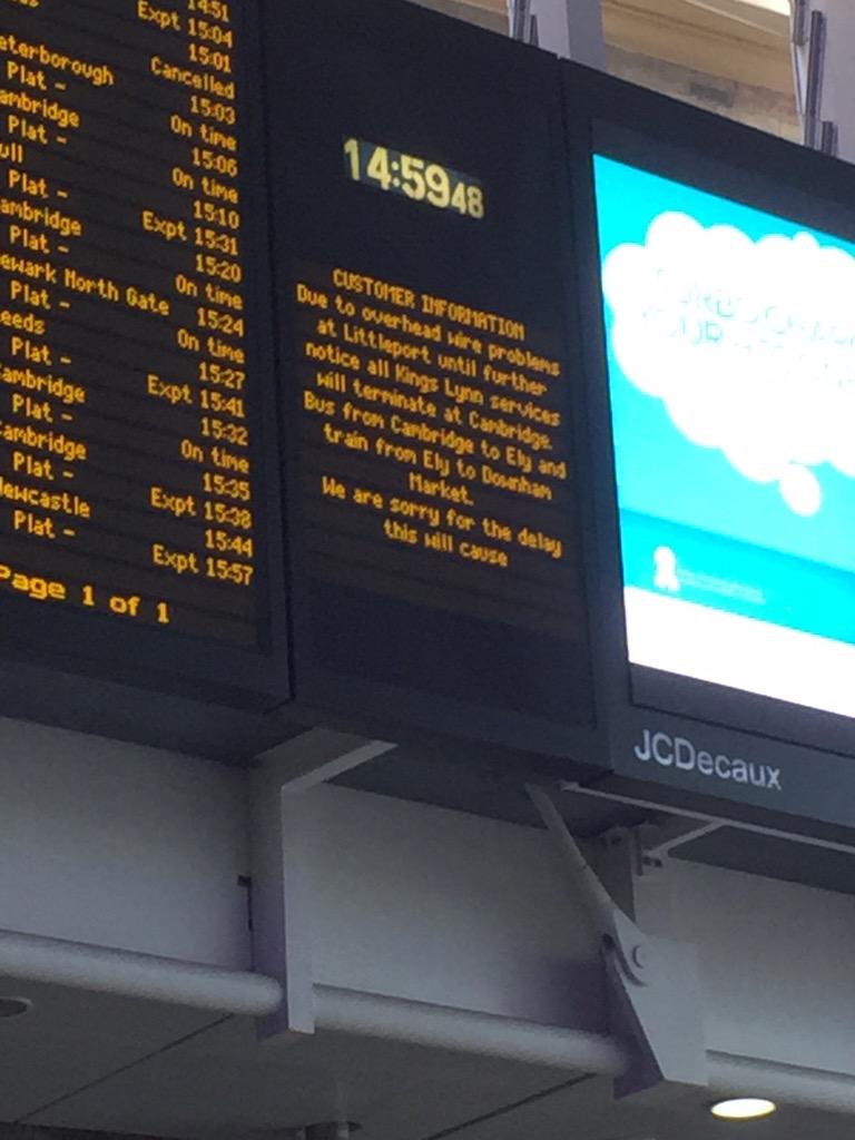 Long day in London has just been made a bit longer! A nice bus trip now to add a bit to the journey to Kings Lynn.