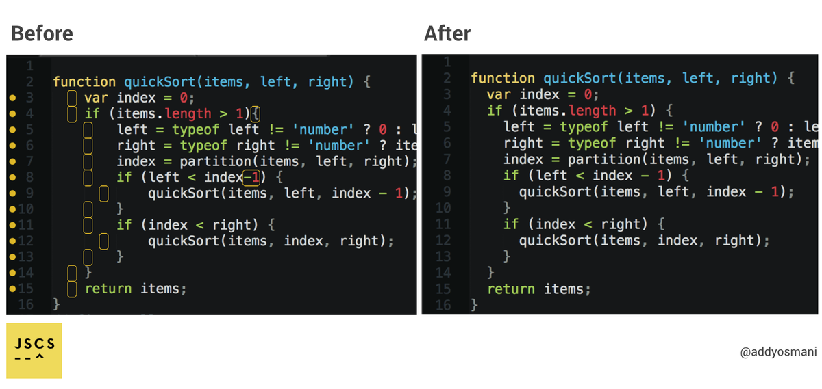 addyosmani's tweet image. Automatically formatting JavaScript to match your Style Guide: medium.com/@addyosmani/au… ~ with the new JSCS 1.12.0