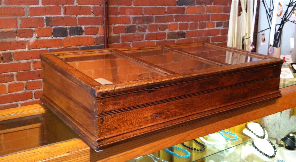 Unique Vintage Oak Display Cabinet for sale - circa 1940s. Great for retail shop, gallery or to display a collection.