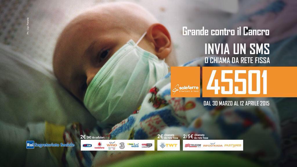 Con un sms al 45501 potete aiutare @SoleterreOnlus a curare i bimbi malati di cancro #grandecontroilcancro #soleterre