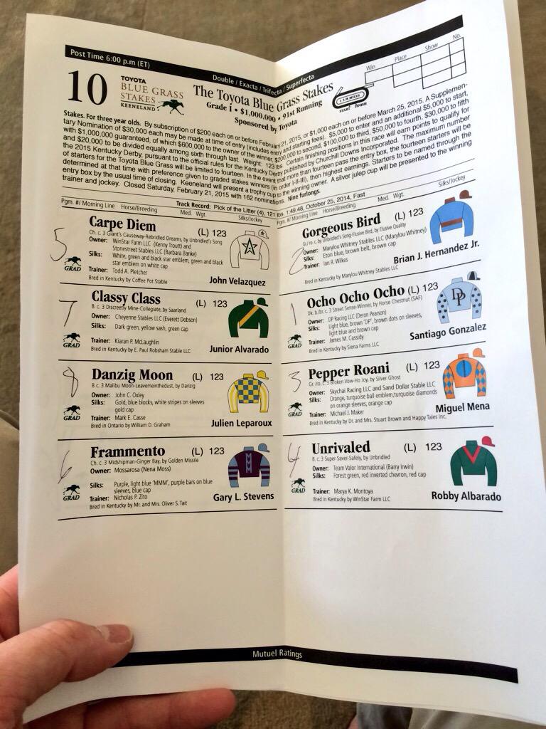 KPMRacingStable's tweet image. Blue Grass Stakes Draw @keeneland #classyclass