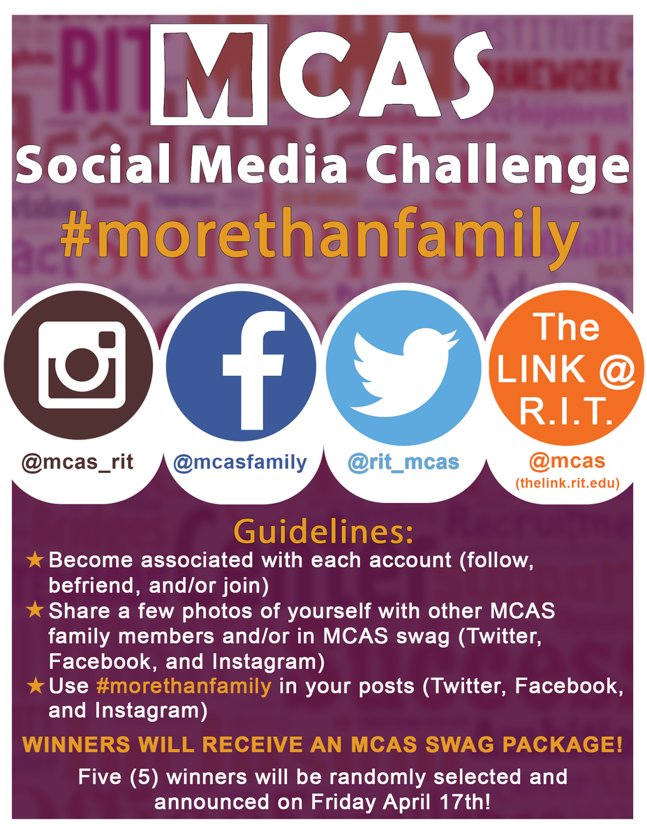 RIT_MCAS's tweet photo. We're happy to announce our Social Media Challenge! Feel free to reach out to Mr. Crosby if you have any ???! http://t.co/9hwA18skOn