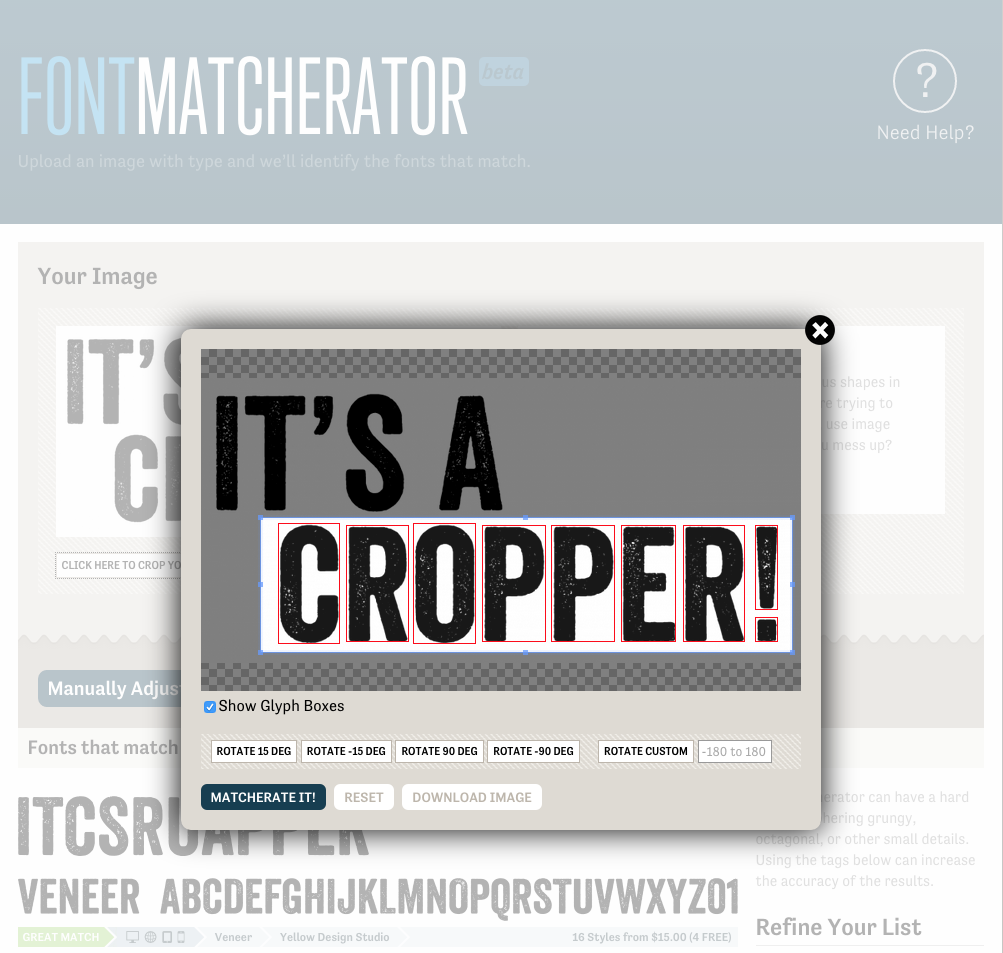 FontMatcherator's tweet image. Oh, did we mention that the Matcherator has a cropper? fontspri.ng/matcherate
