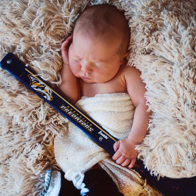 NHL's tweet image. Looks like baby Isaiah is ready to cheer on dad @mikefisher1212 in the #StanleyCup Playoffs. (via @carrieunderwood)