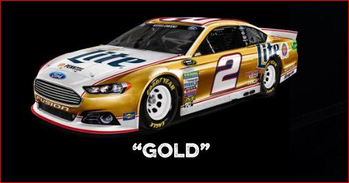Team_Penske's tweet photo. Want 2 see Brad @keselowski drive the Gold @MillerLite paint scheme @CLTMotorSpdwy? Vote now http://t.co/n7yEfQFjzG http://t.co/GkvwYvZ3Ez