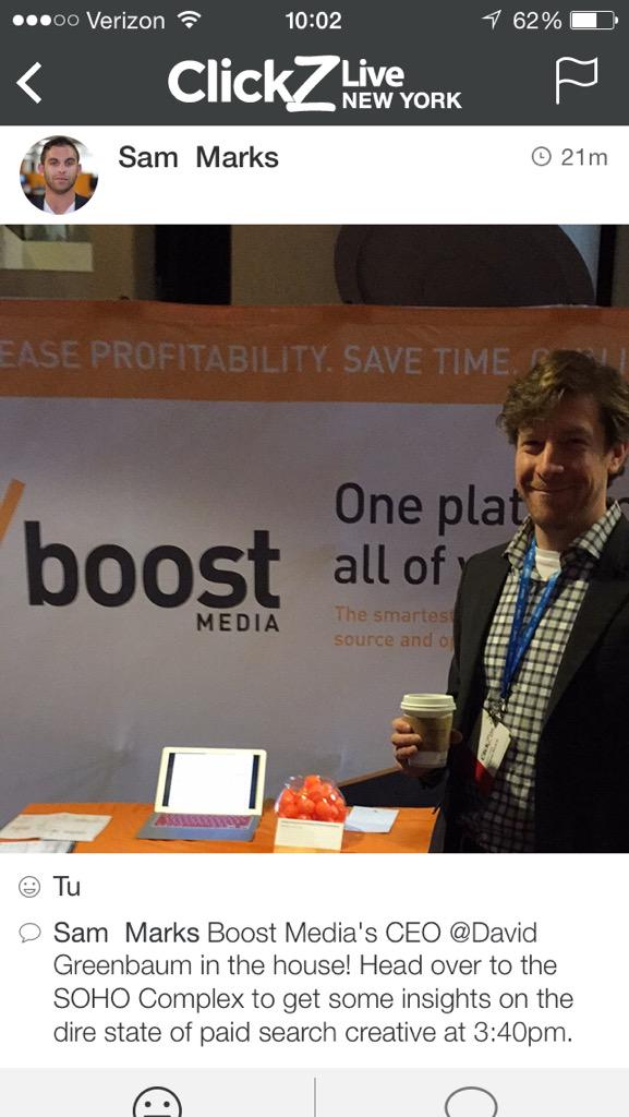 davidpgreenbaum's tweet image. Come see me and the @boostctr crew to learn about #CreativeOptimization at table #5 #CZLNY @clickzlive