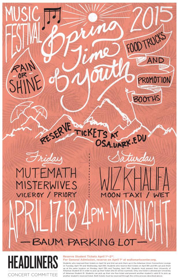 UA_Headliners's tweet photo. Here it is! Springtime of Youth Lineup!!! Wiz Khalifa, Mutemath, MisterWives, Moon Taxi, Viceroy, Wet and Priory http://t.co/MALJ8fzzRZ