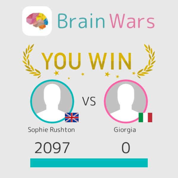 Rushtonsophie's tweet photo. I challenged Giorgia  and won:) Challenge players from around the world! #BrainWars
http://t.co/gSgiqAHZ0P http://t.co/KKQZd9sBTy