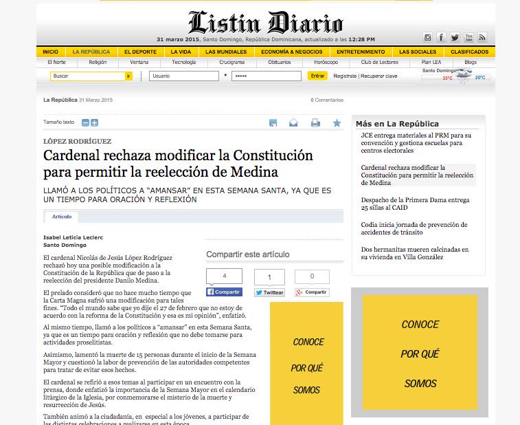 MoisesNoticias's tweet photo. Seré breve: Cardenal sobre la reelección: Antes SI, ahora NO. @NassefPerdomo @solanopat @huchilora @GuerreroMiguelE http://t.co/qWF6BM8AVL