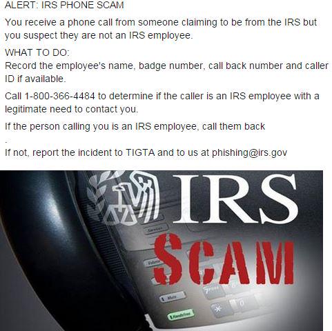 FriscoPD's tweet photo. ALERT: IRS PHONE SCAM. Be careful and know what to do. http://t.co/4InUn86lS3