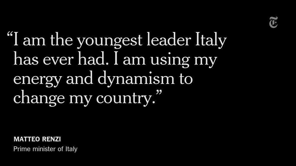 nytimes's tweet photo. Matteo Renzi wants to upend the old world order and rebuild Italy for a younger generation http://t.co/I4M07rFJvZ http://t.co/OF4unp9R2l