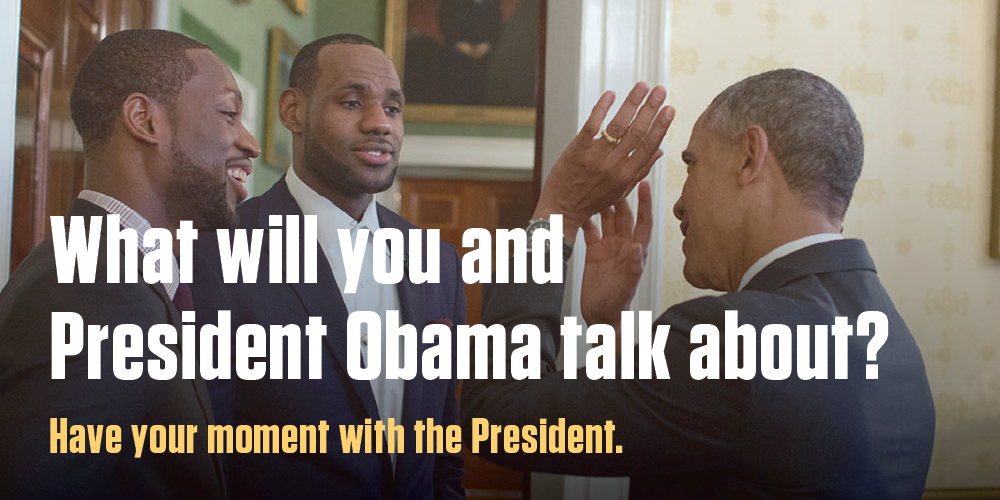 BarackObama's tweet photo. You could talk about anything—even compare jump shots. Enter now: http://t.co/7MlSY6kPWU http://t.co/gohG6pr0Hj