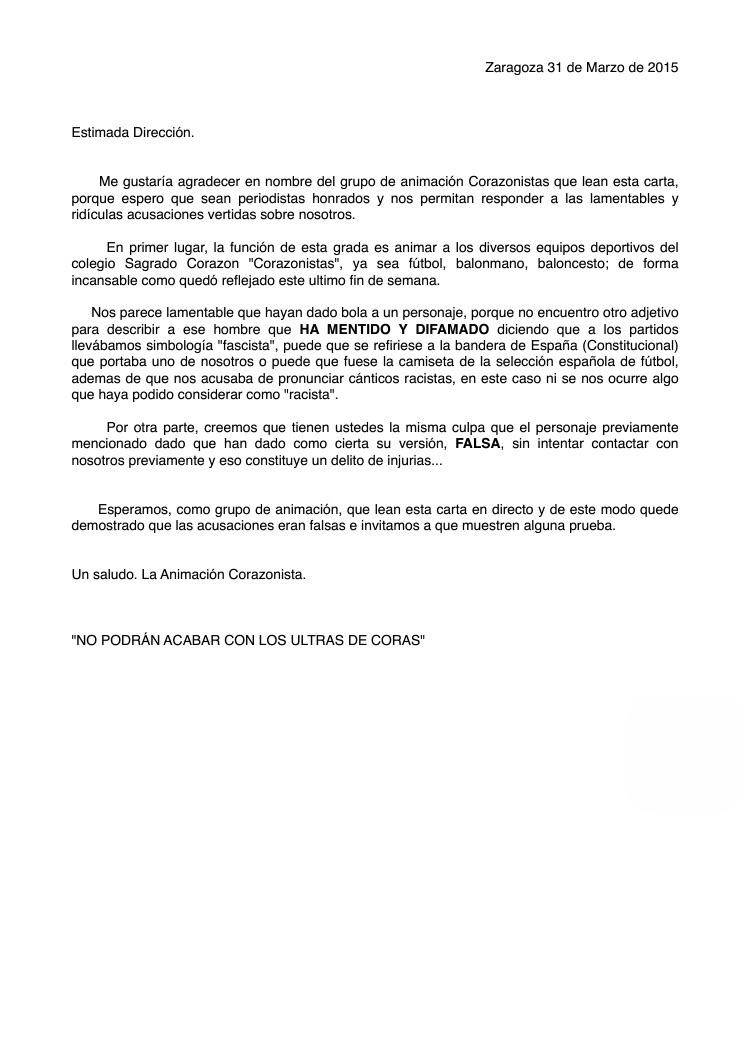 FCoras2014's tweet photo. Hemos enviado este correo a @RadioZaragoza para desmentir las informaciones vertidas esta mañana... RT http://t.co/ZhpfXXj4Qi