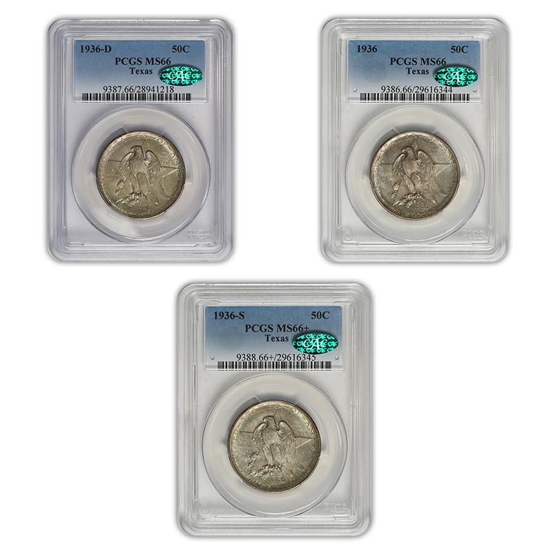 AlhambraCoin's tweet photo. #Texas #Silver #HalfDollar #ClassicCommem PDS set in @pcgscoin MS66 #CAC @CACCoins http://t.co/ZZs4m4gtwk http://t.co/btu5B0htxs