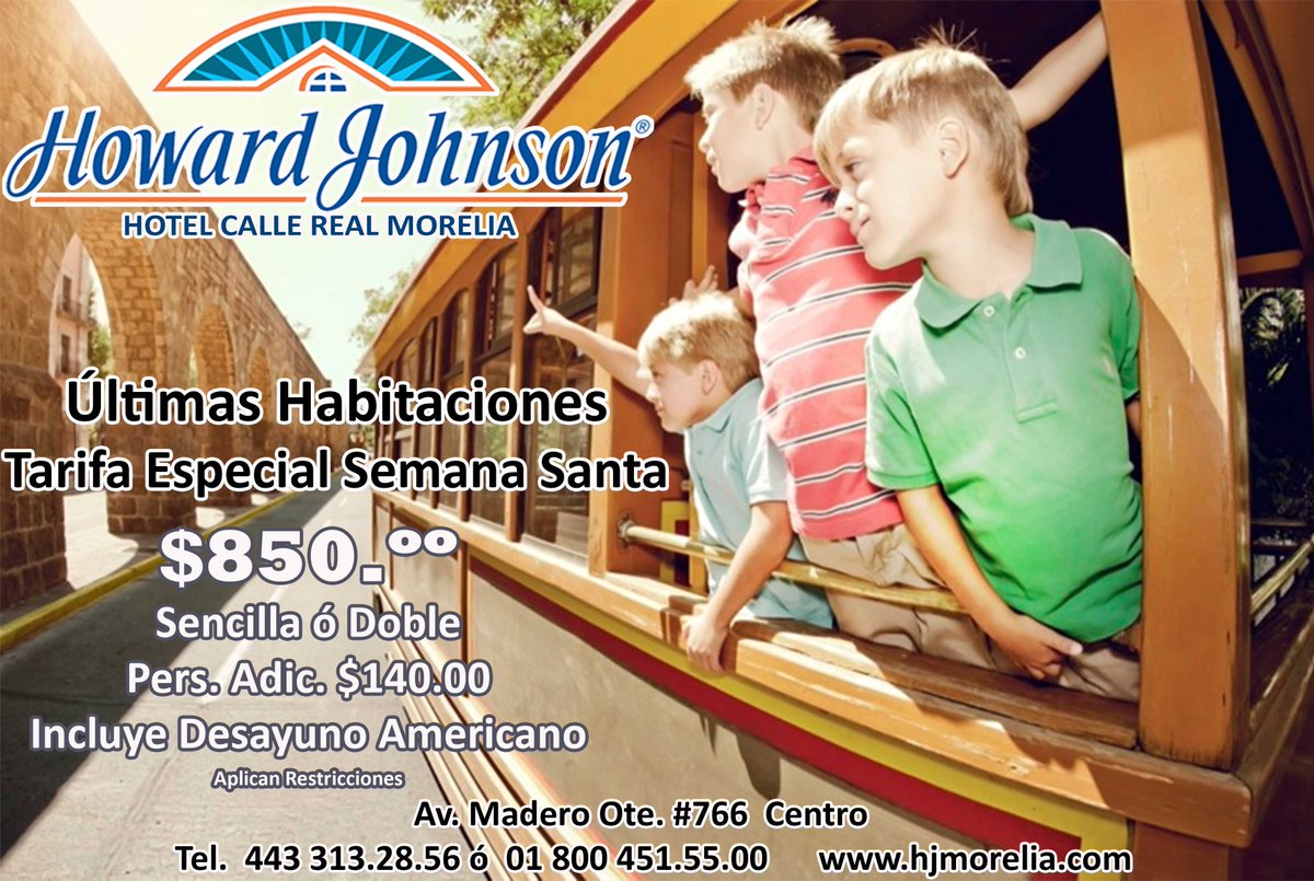 howardjohnsonmx's tweet photo. Últimas habitaciones, desde $850.00 Sencilla ó Doble con Desayuno Americano Reservaciones al 01 800 451 5500 http://t.co/jVD74RJsVB