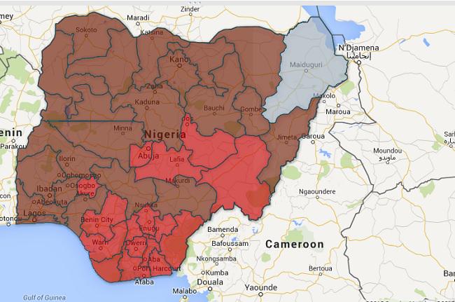 channelstv's tweet photo. #Nigeria2015: See states won by  APC &amp; PDP in Nigeria's Presidential election. Click => http://t.co/vAWUIn6ibE http://t.co/NnPw9K5DHs