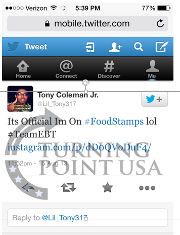 TPUSA's tweet photo. "Its Official Im On #Foodstamps lol" Who thinks this is funny? Perfect example of #EBTculture http://t.co/3WmGNQv33K http://t.co/lRct4br5ZP