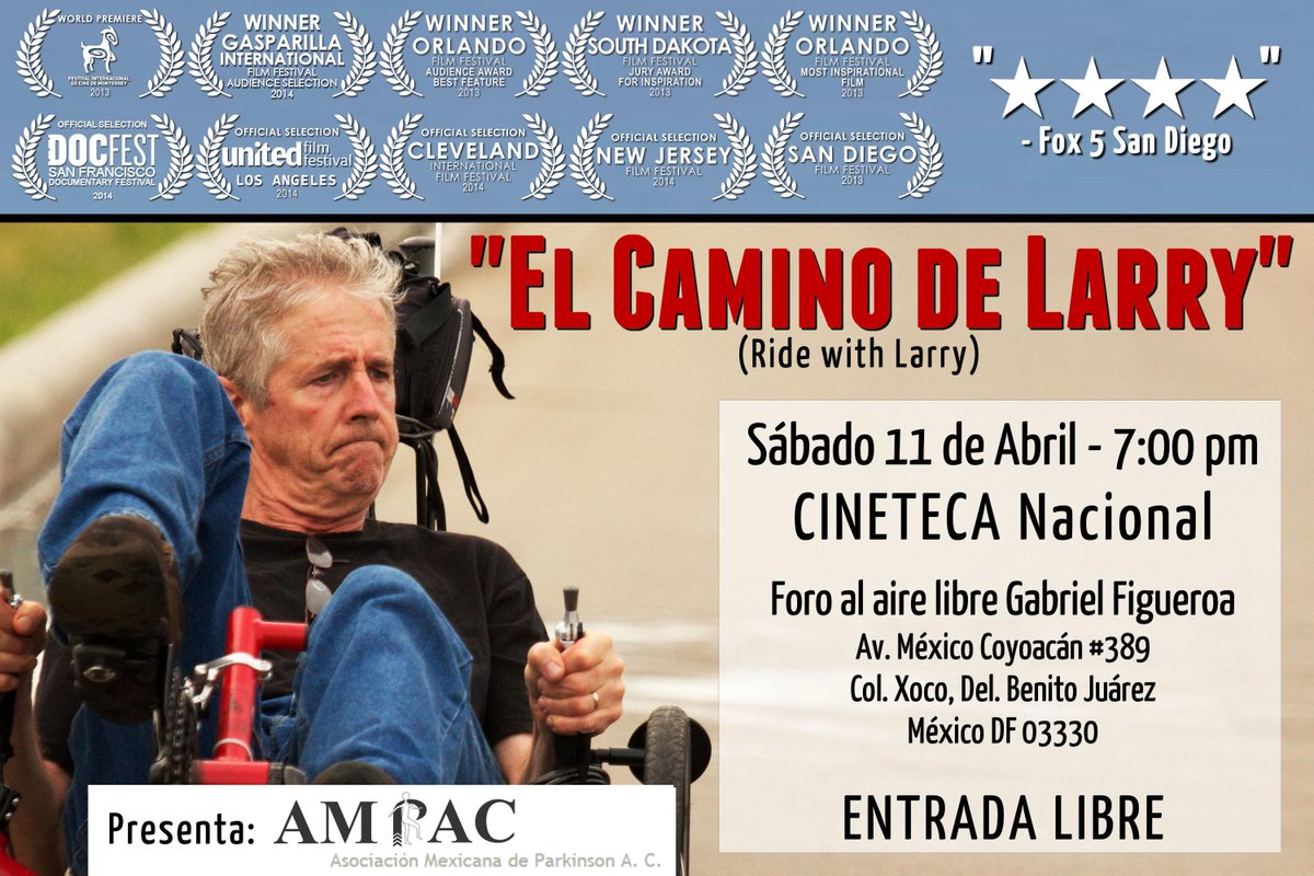 Also thrilled to screen at <a href="/CinetecaMexico/">Cineteca Nacional</a> in #MexicoCity on Sat, April 11 for #ParkinsonsDay with <a href="/AmpacParkinson/">Ampac Parkinson</a>
