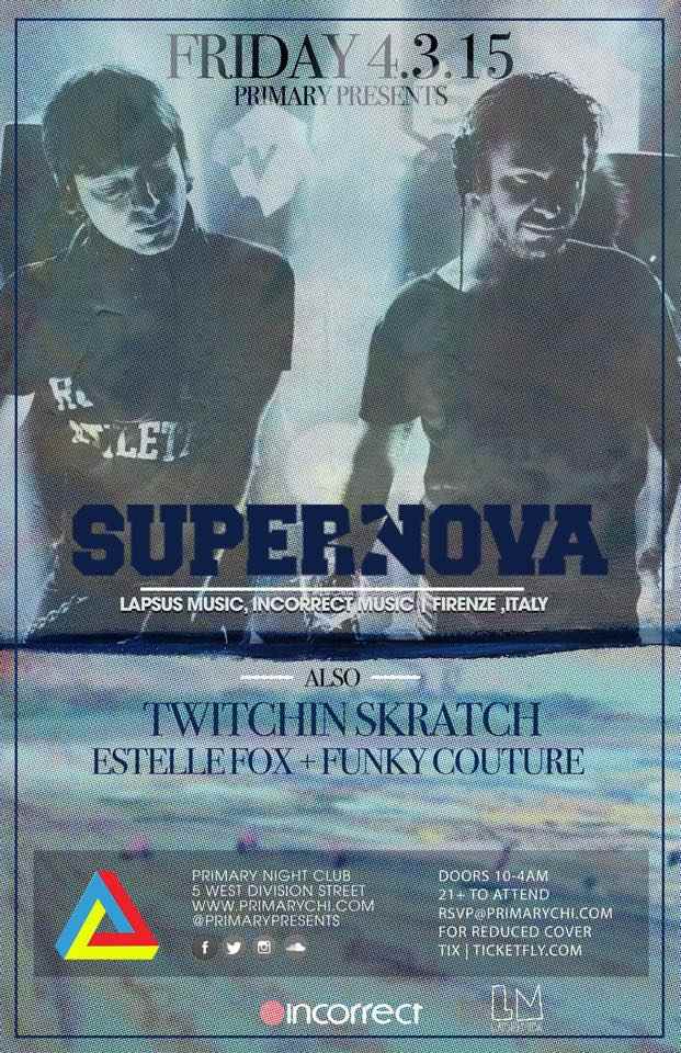 TwitchinSkratch's tweet photo. Playing Friday at @Primarypresents w/ Italian duo @Supernovaitaly. 

5 W. Division in Chicago... Be there! http://t.co/m5YD2WfF7Q