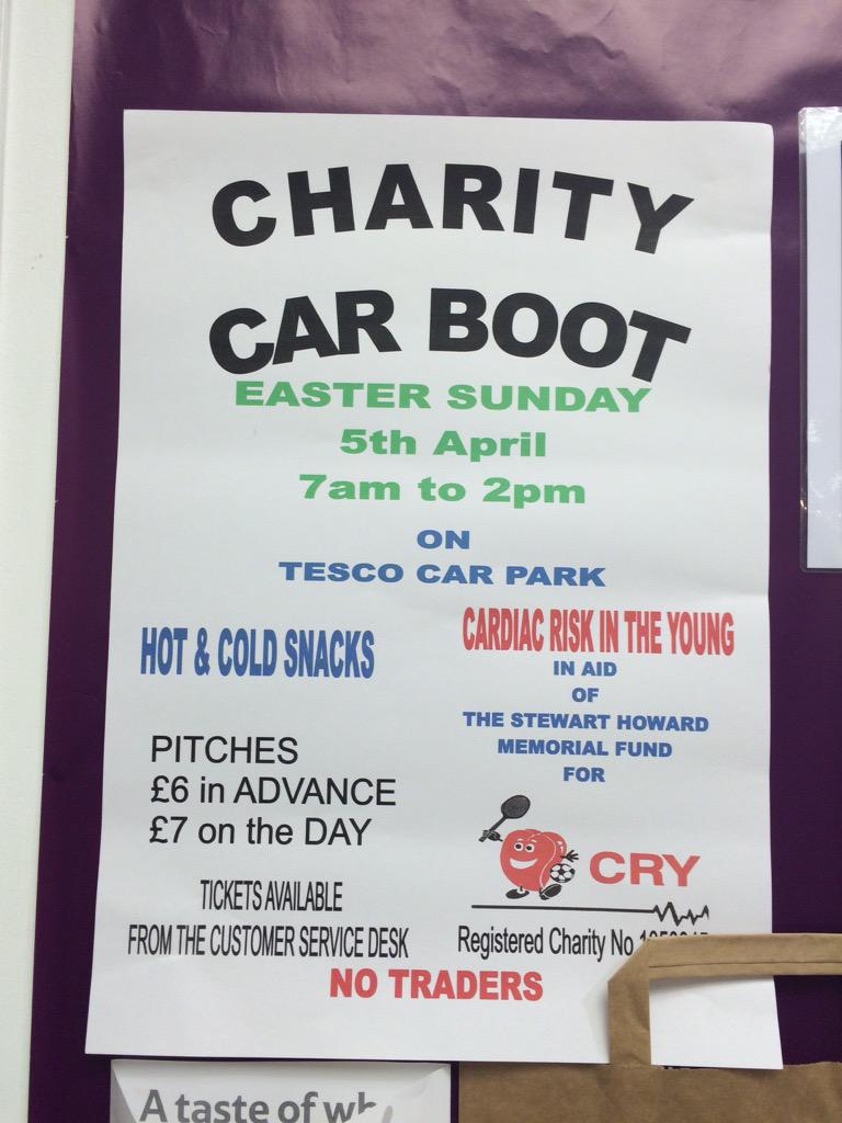 Don't forget it's the Car Boot this Sunday in aid of CRY #letsgetbooting