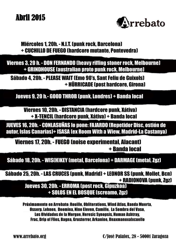 arrebato_zgz's tweet image. #Abril en Arrebato.#DIY @Comunicanroll @zgzfelizfeliz @arainfonoticias @zgz_conciertos @CiutatPodrida @repetidordisc