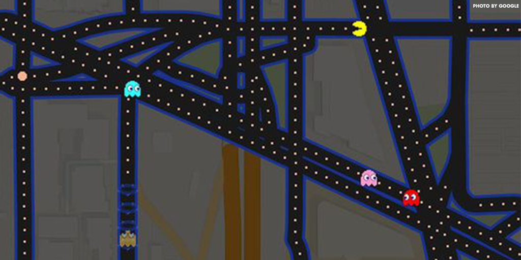 USATODAY's tweet image. Umm, you can play Pac-Man on Google Maps now. Destination: Awesome Town. usat.ly/1C2Un3d