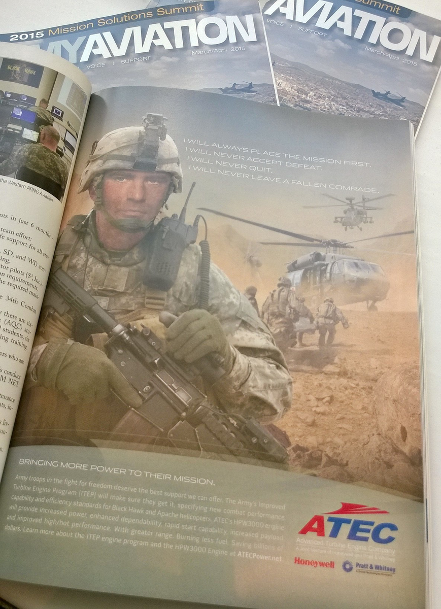 Honeywell_Aero's tweet photo. Spotted at #ArmyAviation #15SUMMIT: Ad in @Army_Aviation for @HPW3000engine. Visit ATEC booth 629 for more info. http://t.co/brFUfubQFZ