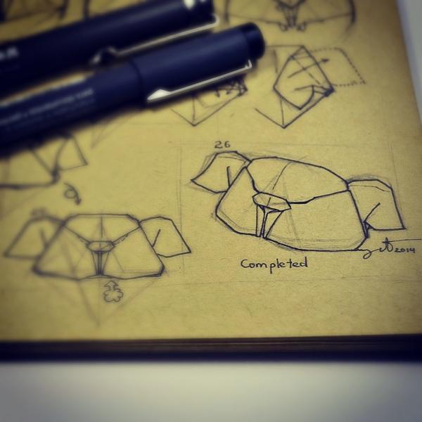 I'm just tired of computer! #traditional #diagram #origami #pig #hat