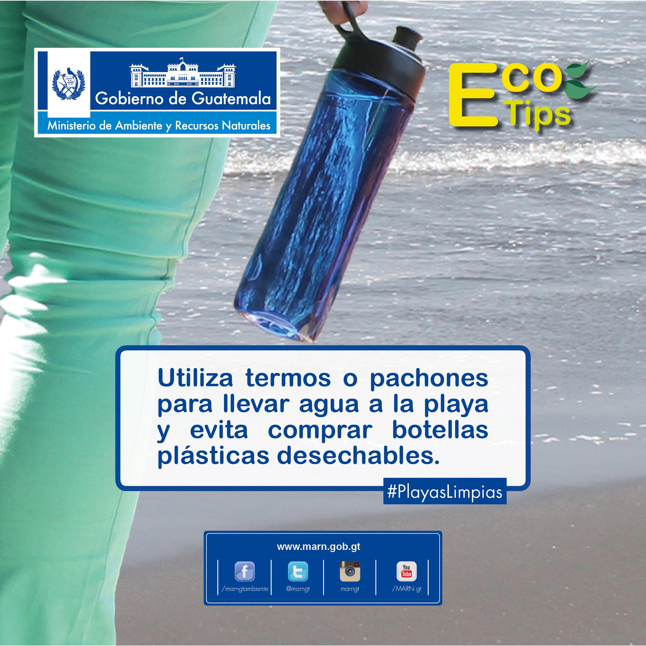 Ministerio Ambiente y Recursos Naturales no X: Utiliza termos o pachones  para llevar agua a la playa y evita comprar botellas plásticas desechables  #PlayasLimpias  / X