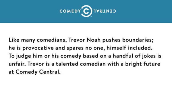 Comedy Central releases statement defending Trevor Noah