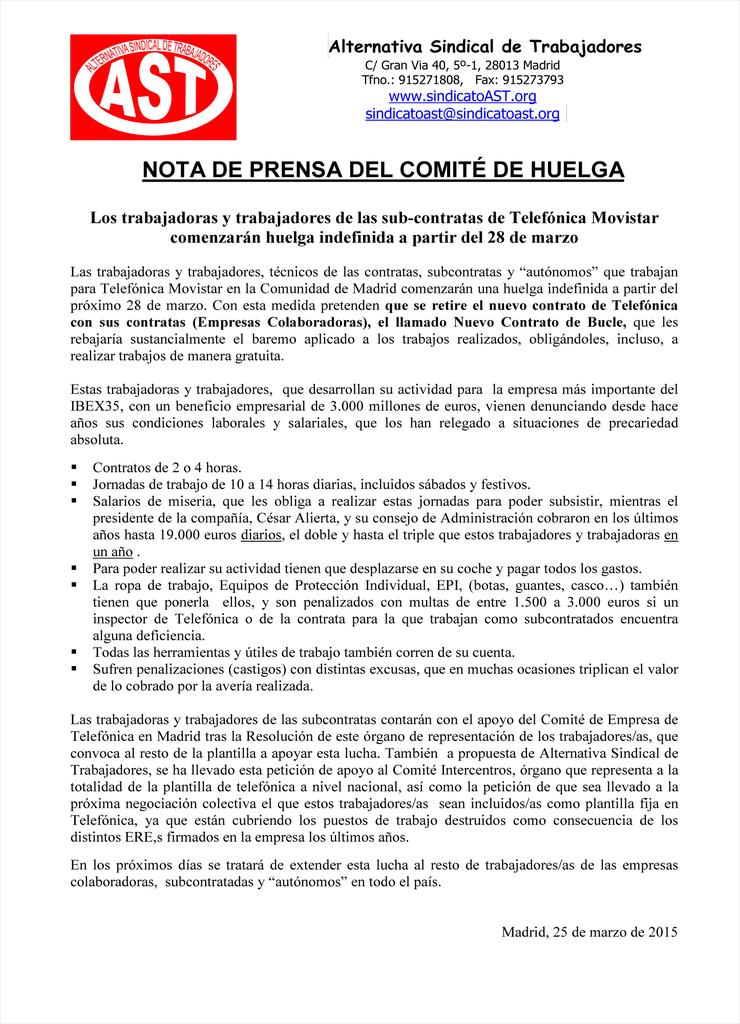 teleAfonica's tweet photo. Las razones de la #HuelgaTotalMovistar. Trabajadores de las subcontratas de @movistar_es  #StopFalsosAutonomos http://t.co/1ys35hrgkg