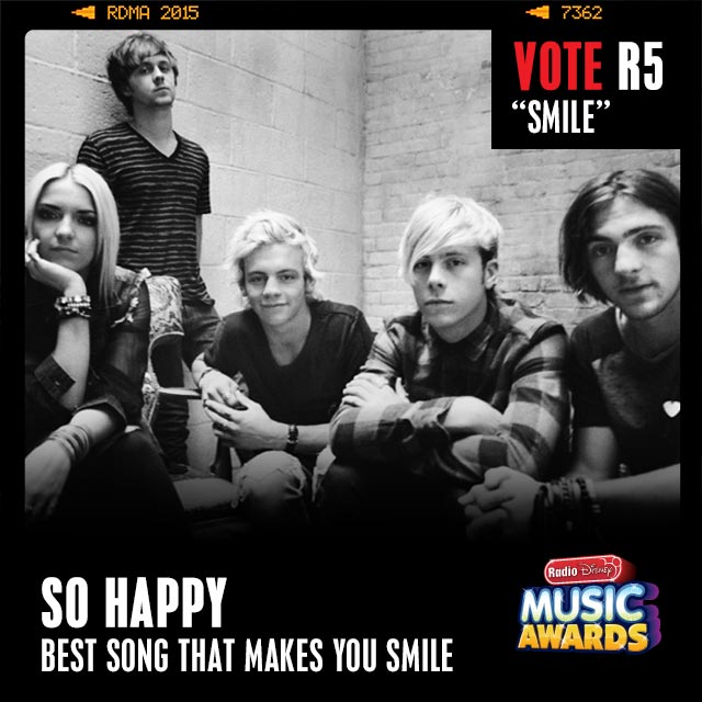 radiodisney's tweet photo. RT to vote for #R5 “Smile” #SoHappy @radiodisney #RDMA @officialR5 http://t.co/Q5GduuQae0